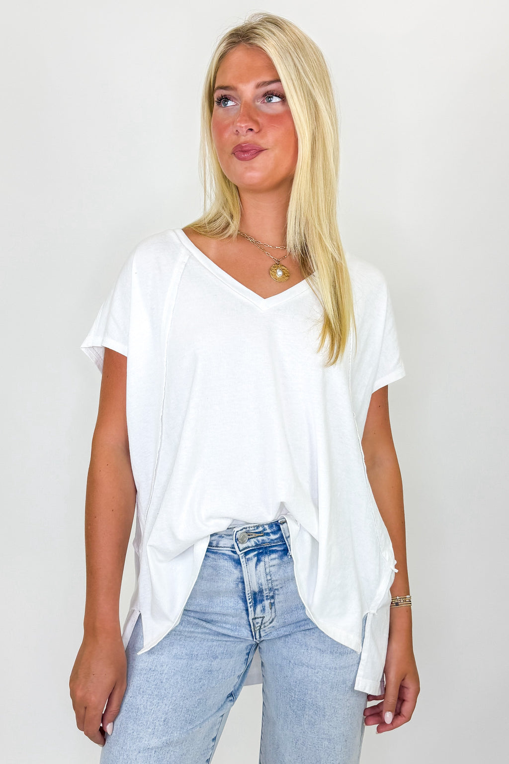 Off White / S Mineral Motion V-Neck Top - Madison and Mallory