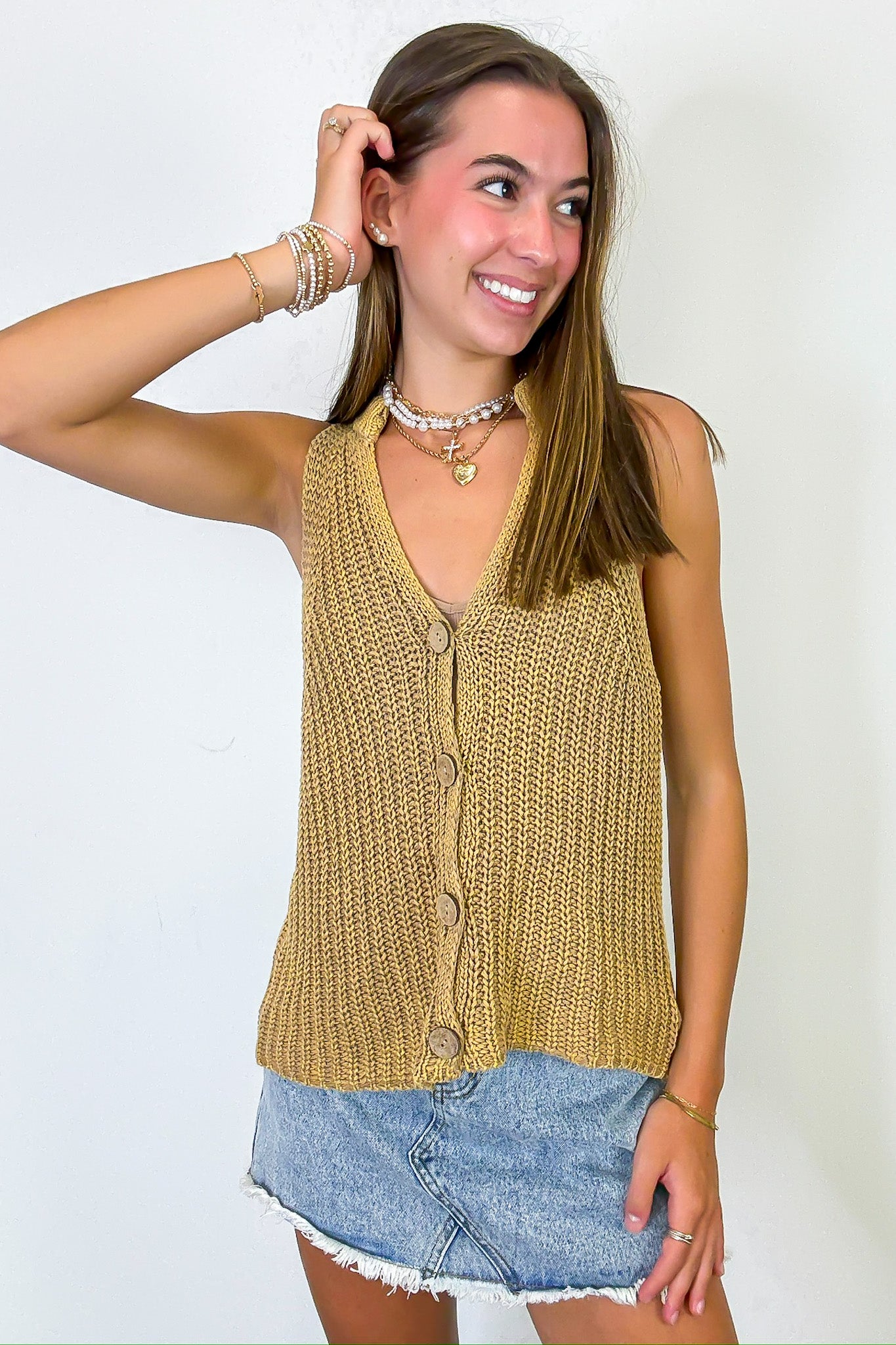 Minimalist Button Front Knit Vest - Madison and Mallory