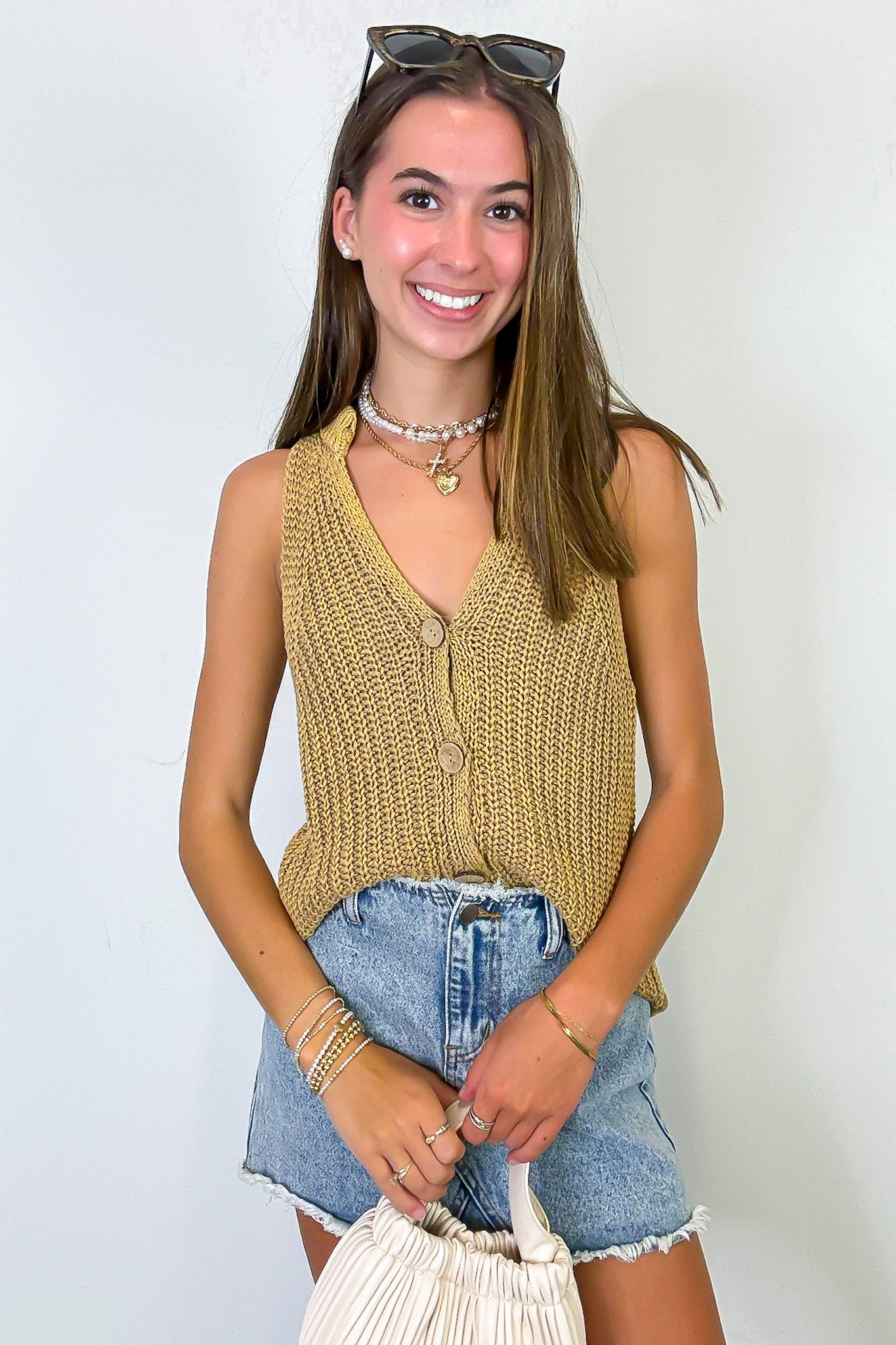 Minimalist Button Front Knit Vest - Madison and Mallory