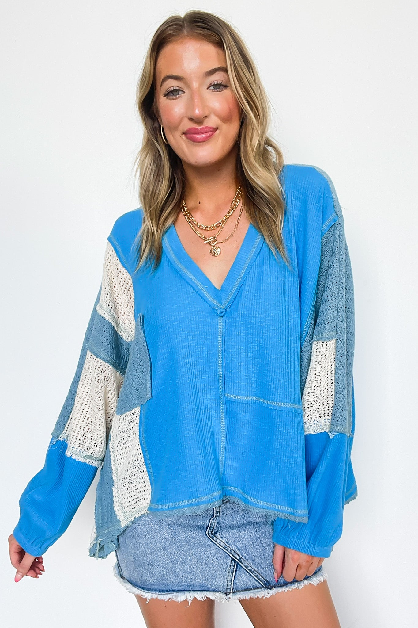 Miranda Crochet Patch Pocket Relaxed Top - Madison and Mallory