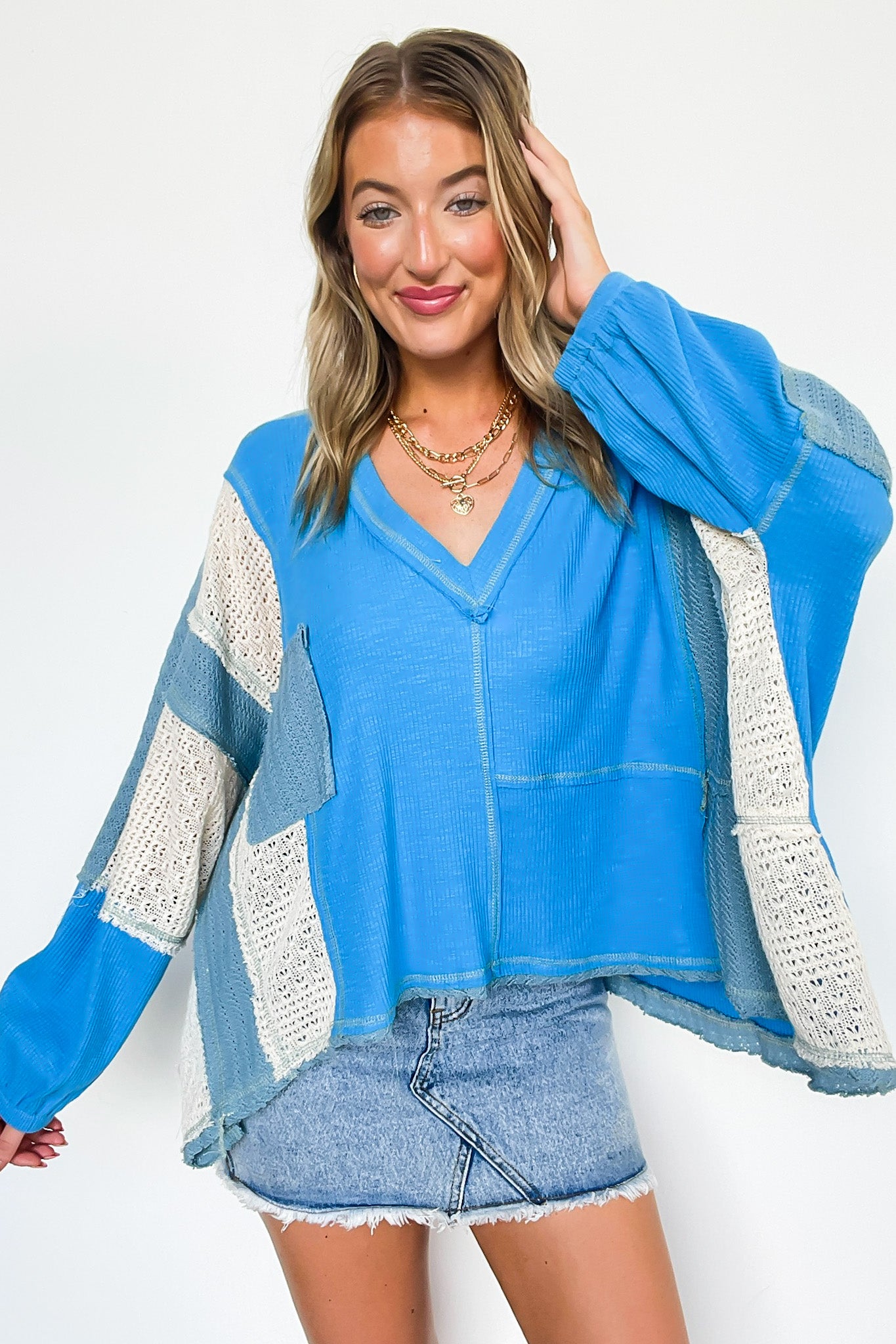 Miranda Crochet Patch Pocket Relaxed Top - Madison and Mallory