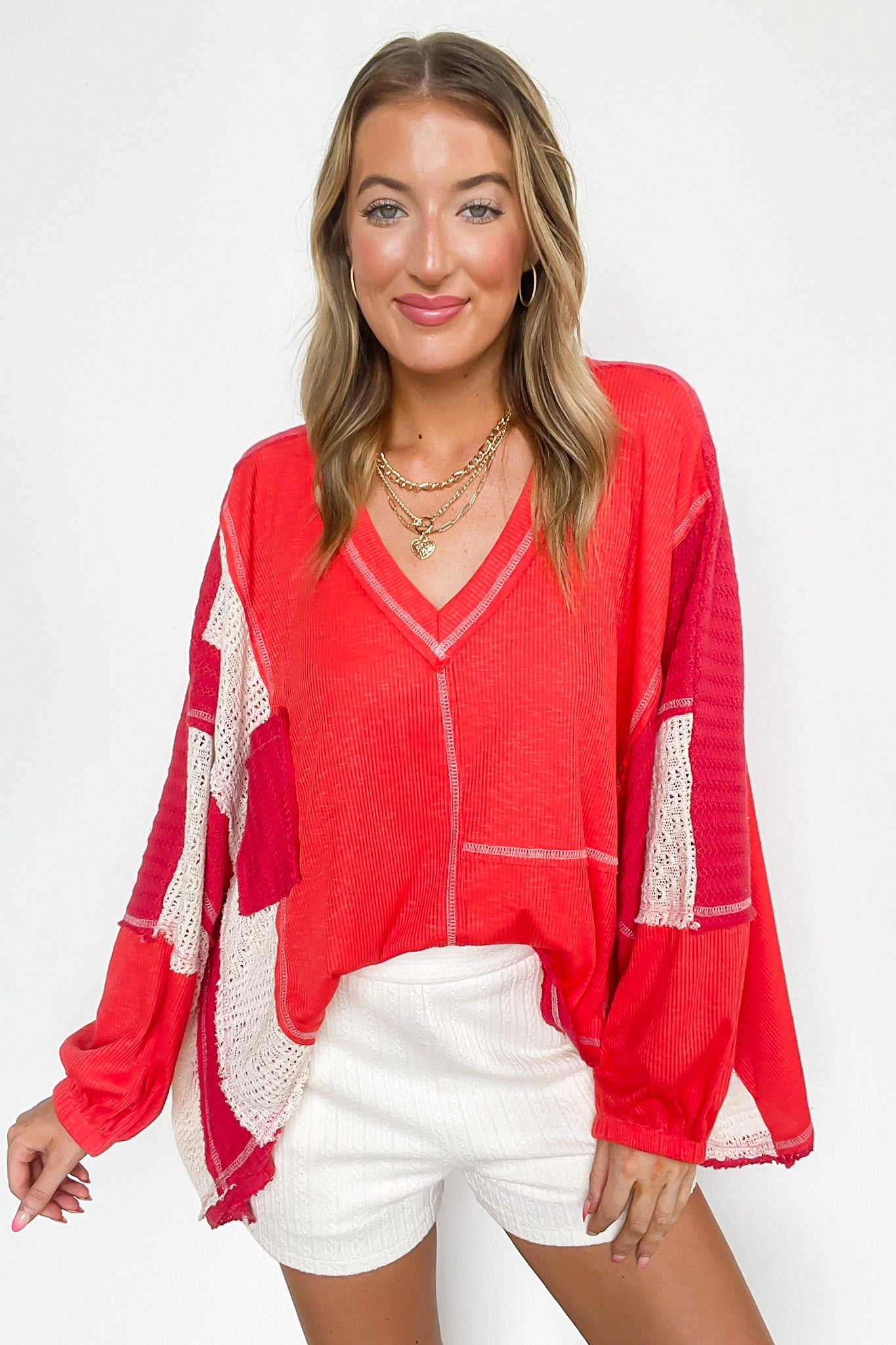 Orange Red / S Miranda Crochet Patch Pocket Relaxed Top - Madison and Mallory