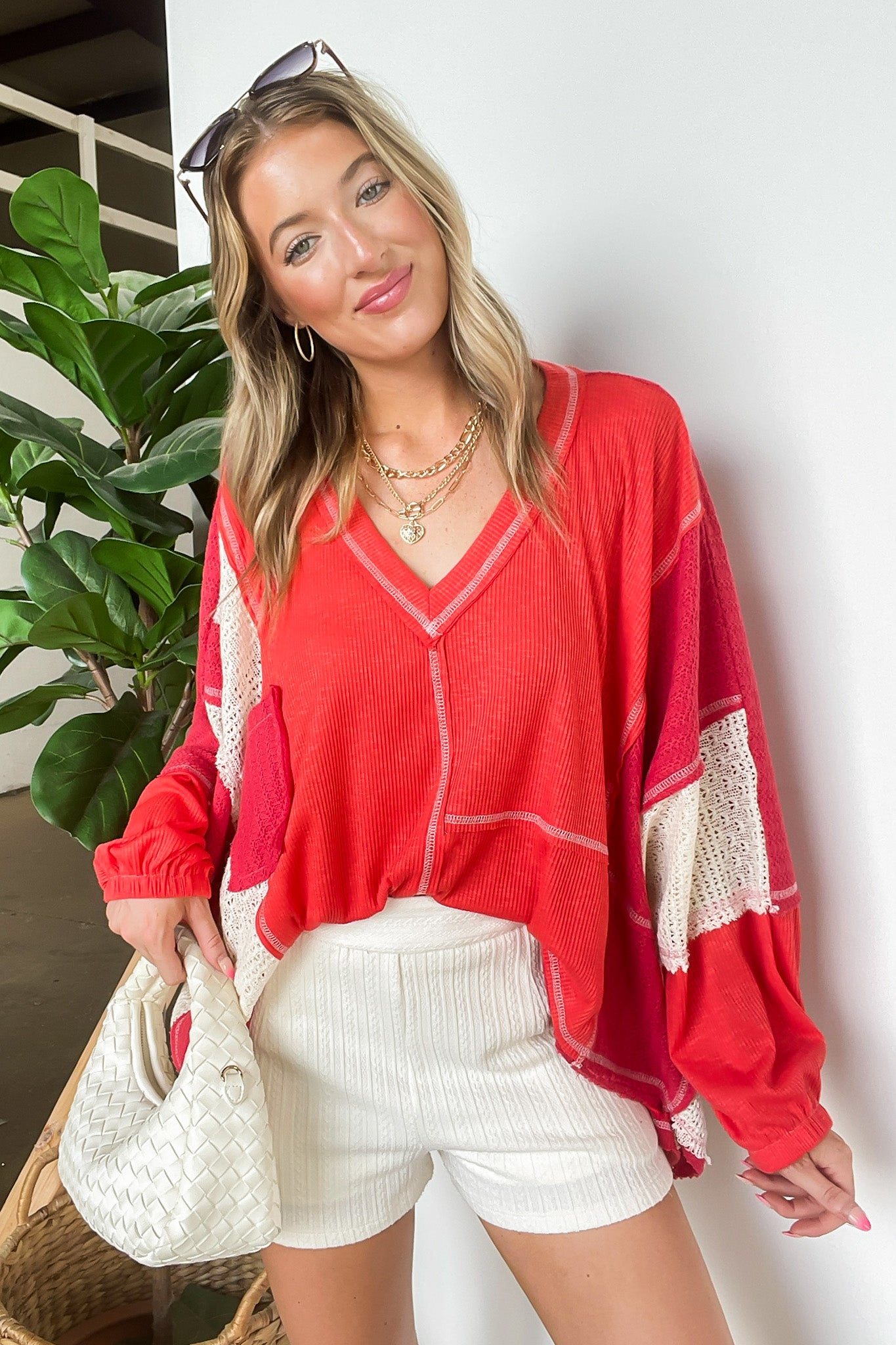 Miranda Crochet Patch Pocket Relaxed Top - Madison and Mallory