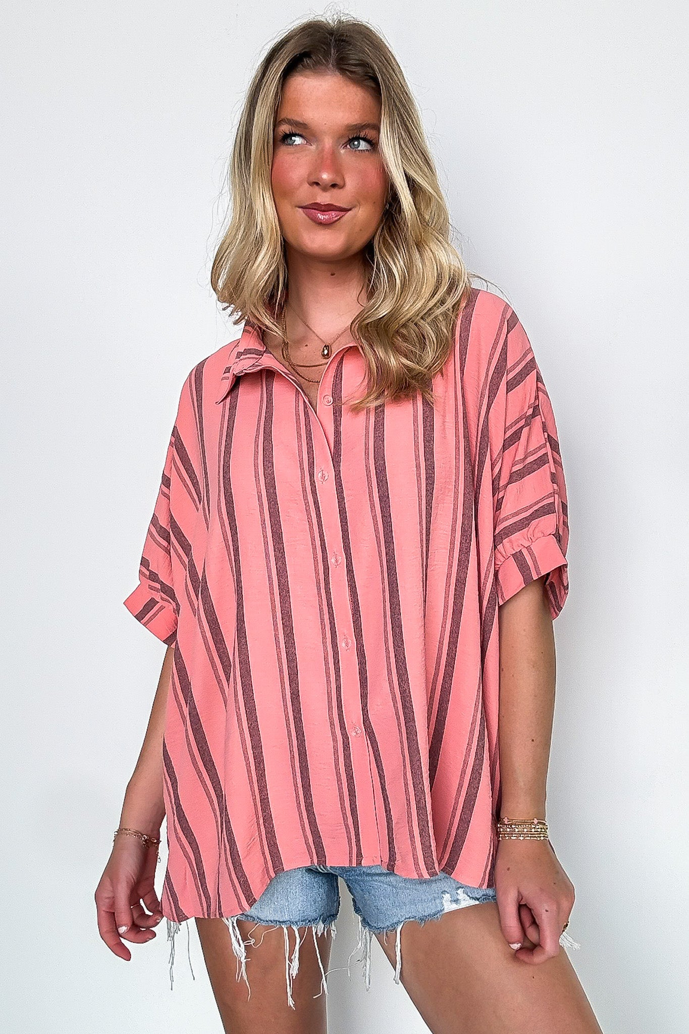 Mirina Oversized Striped Button Down Top - BACK IN STOCK - Madison and Mallory