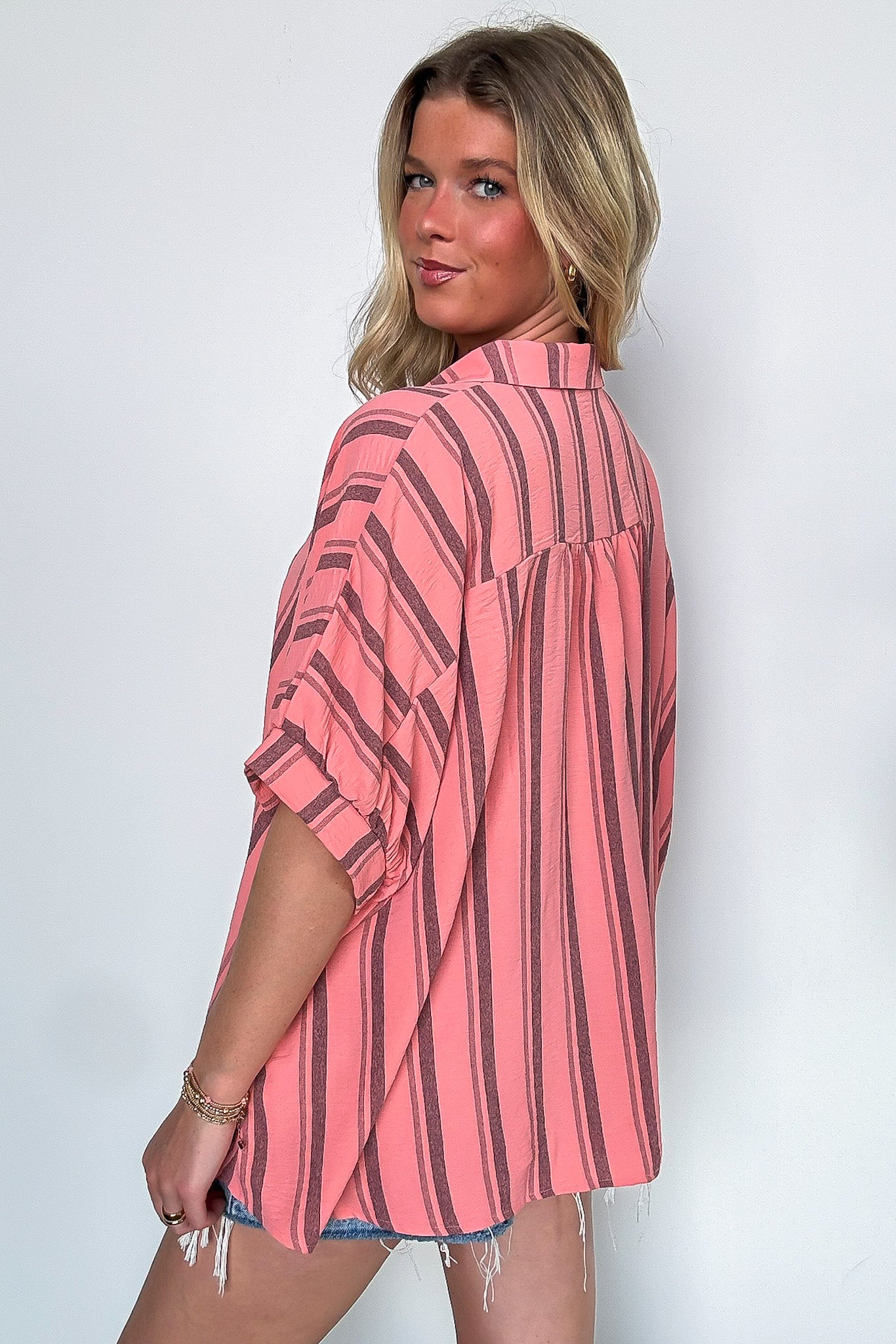 Mirina Oversized Striped Button Down Top - BACK IN STOCK - Madison and Mallory