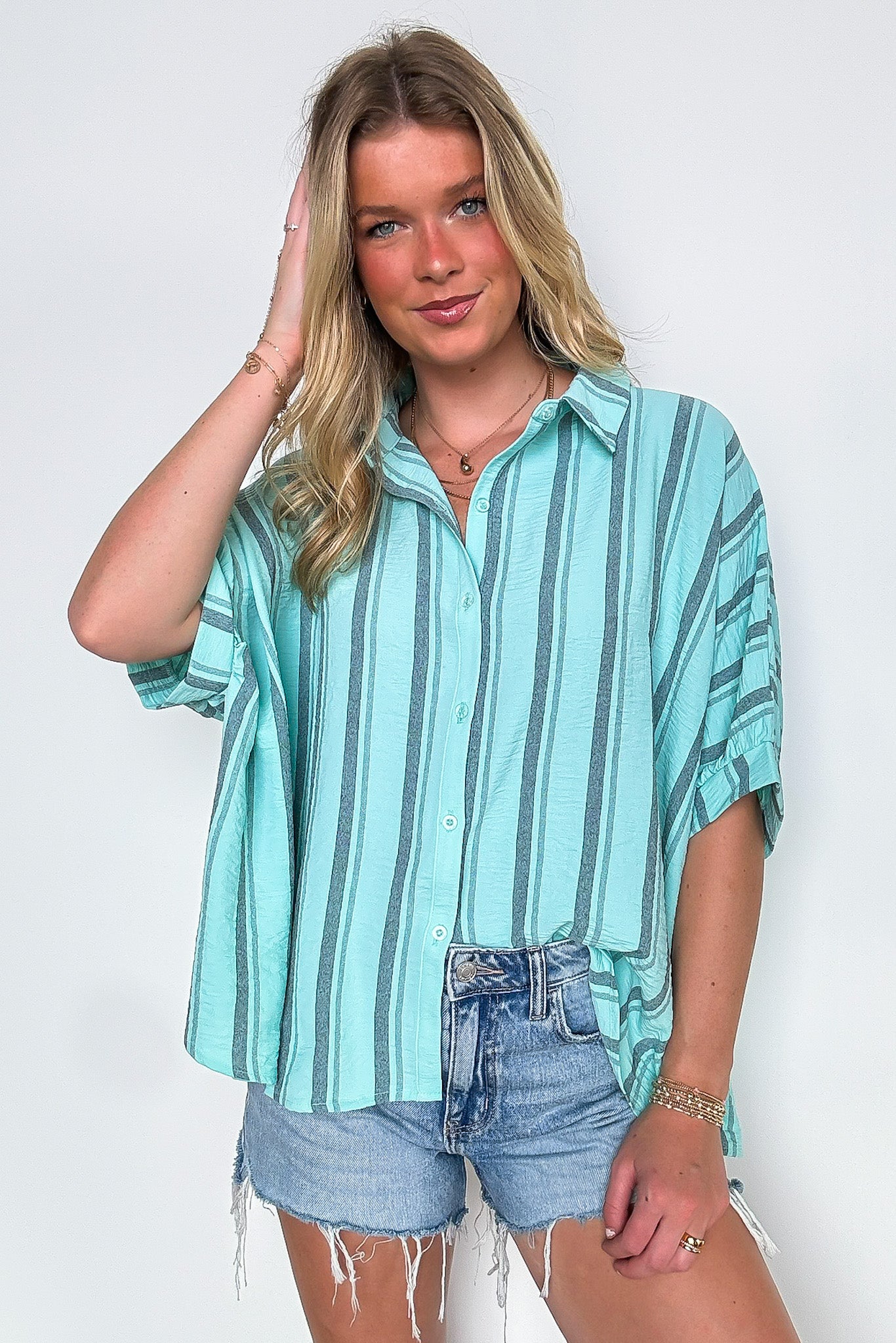 Mirina Oversized Striped Button Down Top - BACK IN STOCK - Madison and Mallory