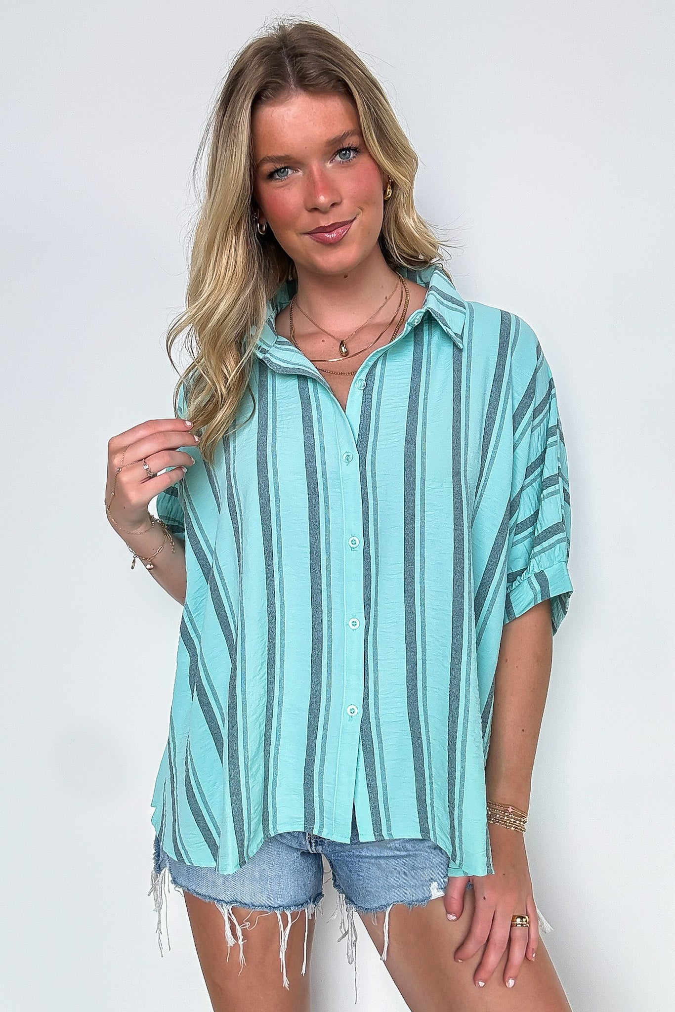Mirina Oversized Striped Button Down Top - BACK IN STOCK - Madison and Mallory