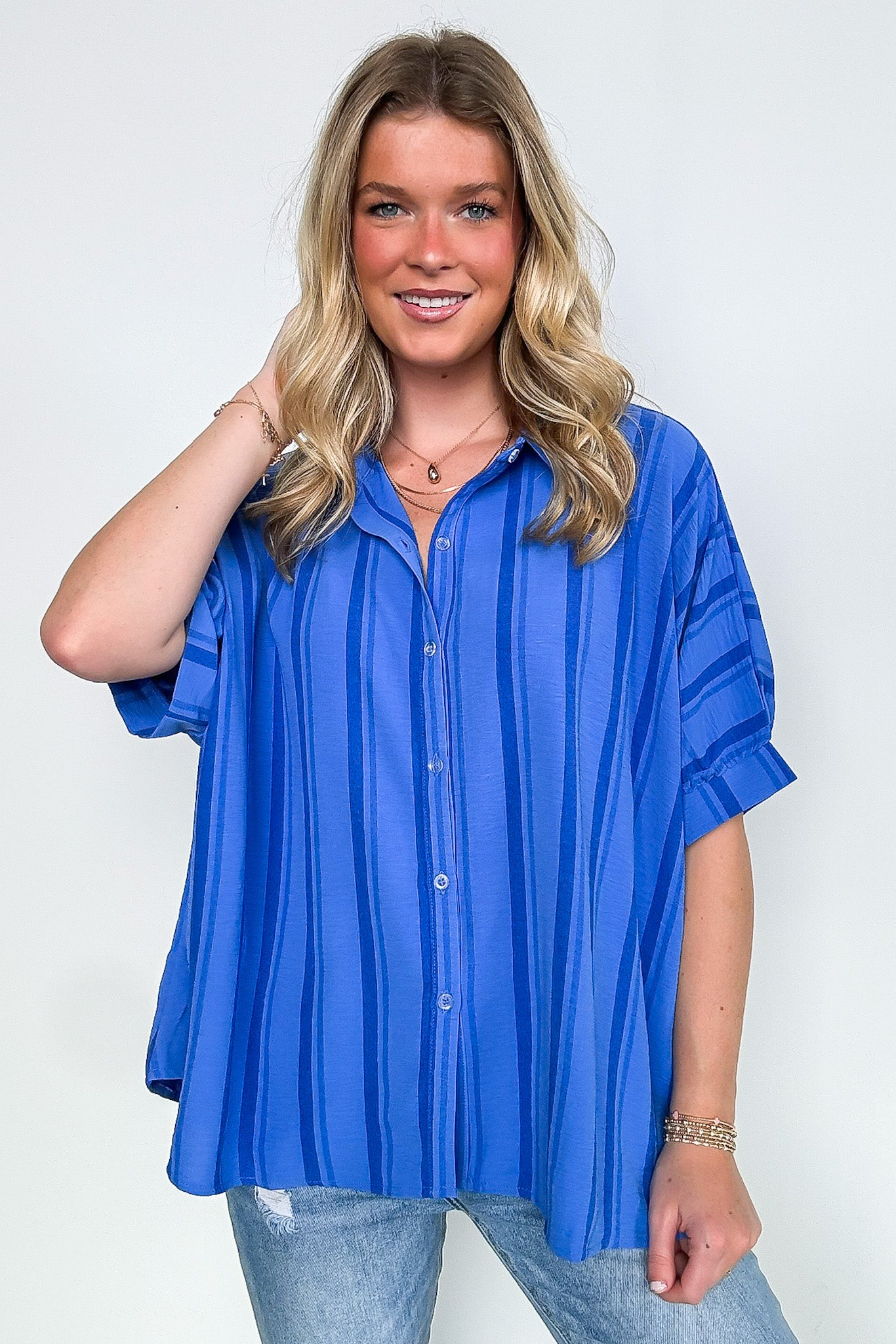 Mirina Oversized Striped Button Down Top - BACK IN STOCK - Madison and Mallory