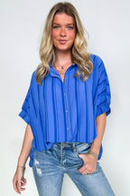 Ocean Blue / SM Mirina Oversized Striped Button Down Top - Madison and Mallory
