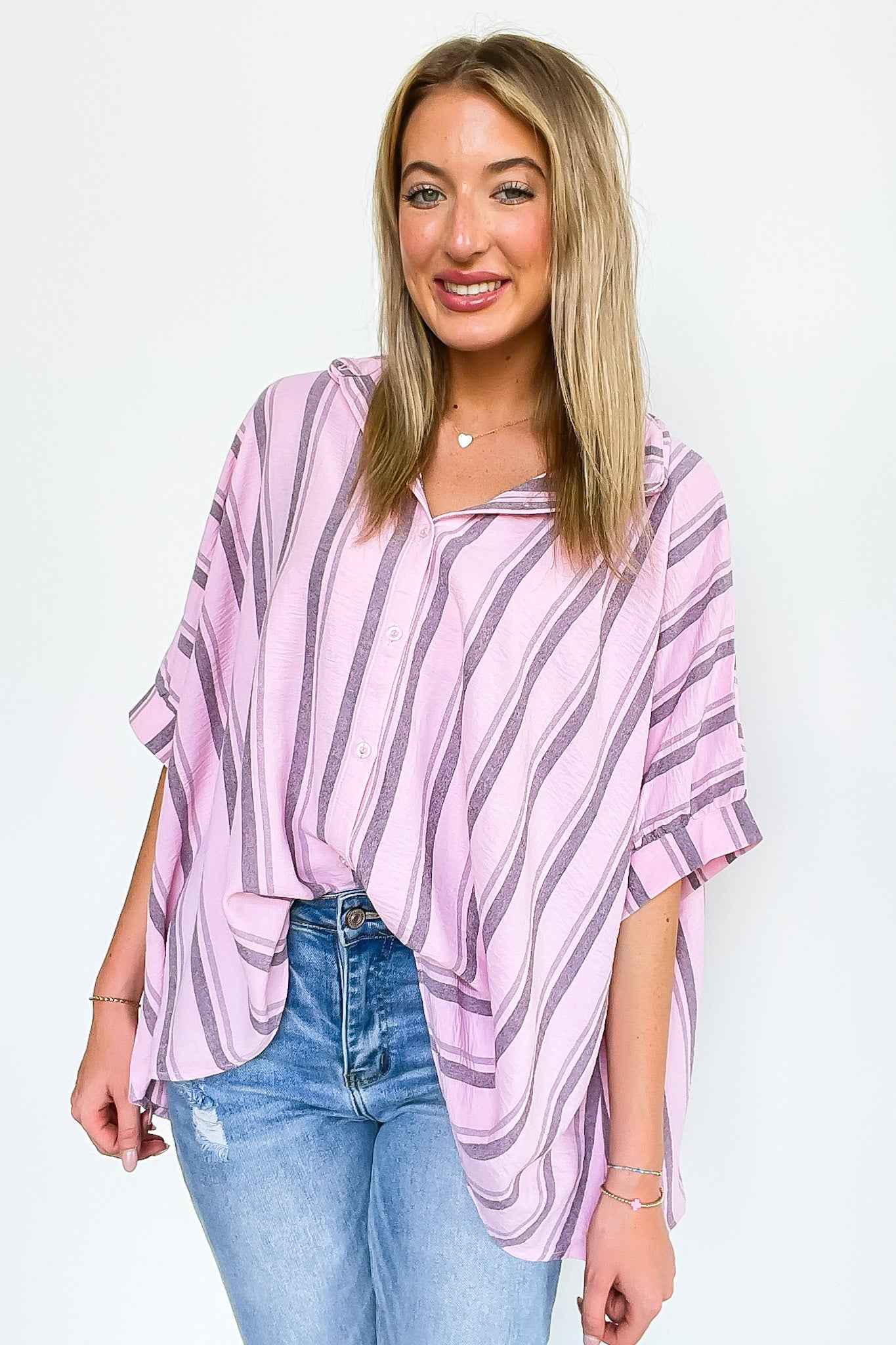 Mirina Oversized Striped Button Down Top - BACK IN STOCK