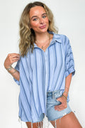 Spring Blue / SM Mirina Oversized Striped Button Down Top - BACK IN STOCK - Madison and Mallory