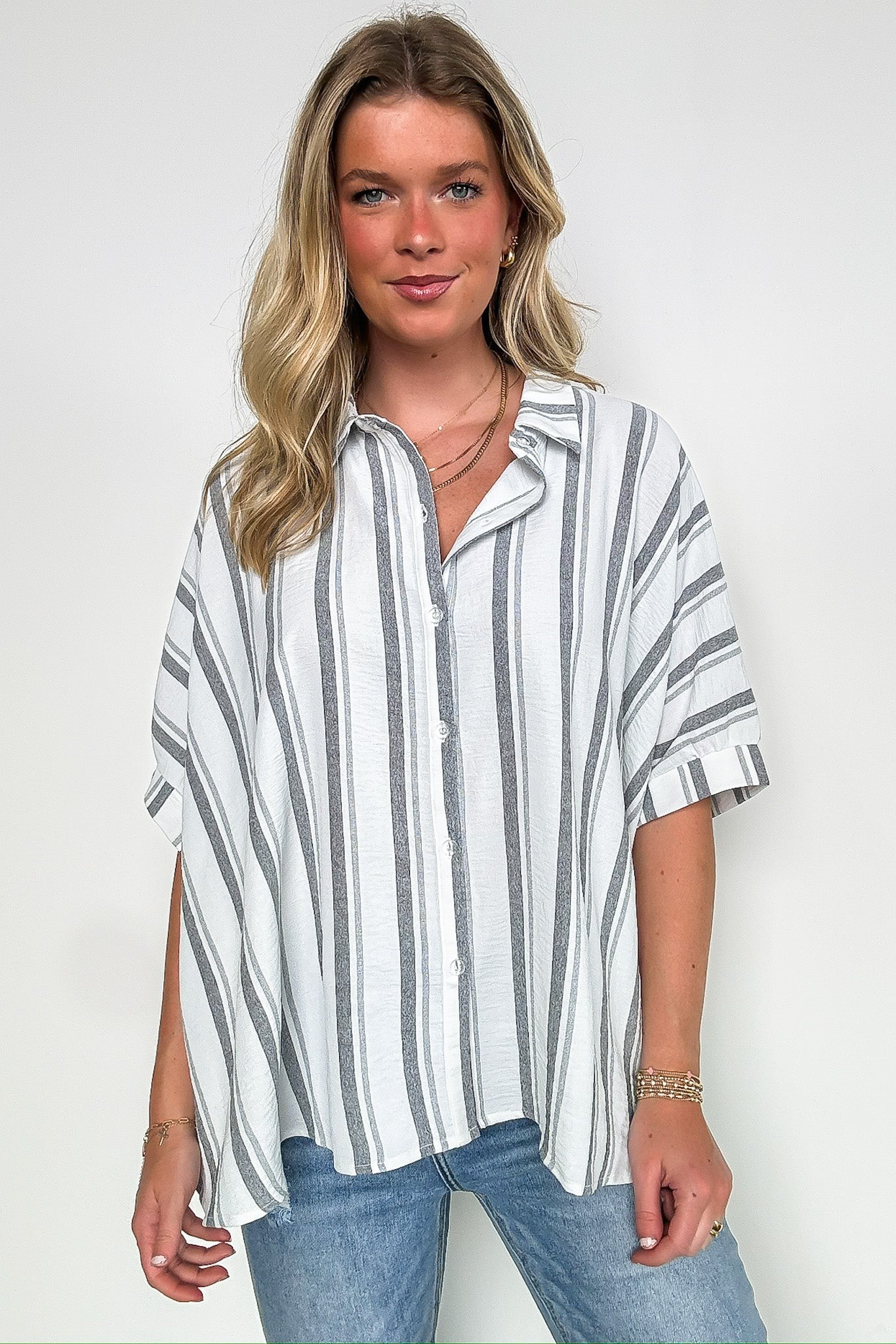 Mirina Oversized Striped Button Down Top - BACK IN STOCK - Madison and Mallory