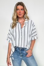 White/Black / SM Mirina Oversized Striped Button Down Top - Madison and Mallory