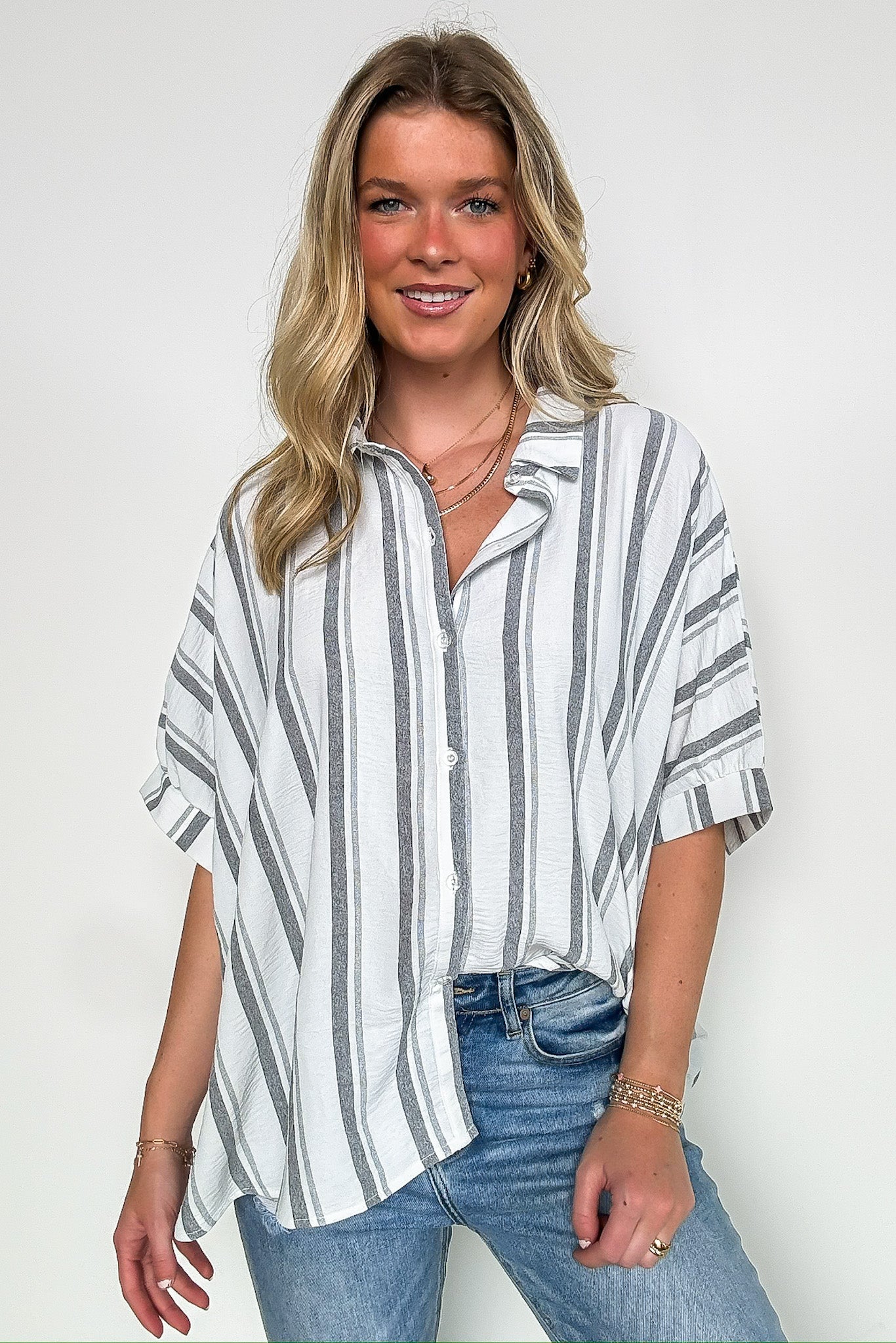White/Black / SM Mirina Oversized Striped Button Down Top - BACK IN STOCK - Madison and Mallory