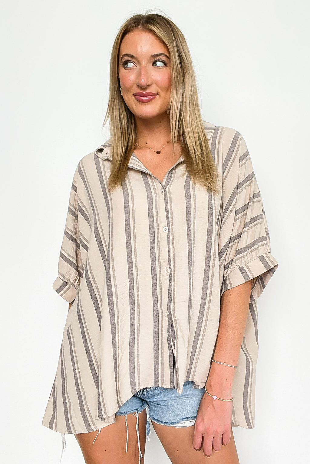 Mirina Oversized Striped Button Down Top - BACK IN STOCK - Madison and Mallory