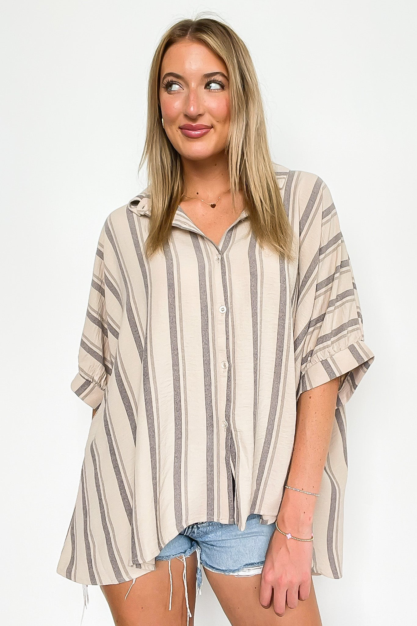 Mirina Oversized Striped Button Down Top - BACK IN STOCK - Madison and Mallory