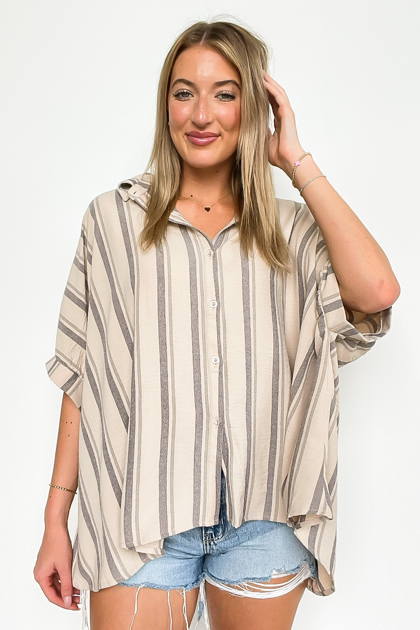 Mirina Oversized Striped Button Down Top - BACK IN STOCK - Madison and Mallory