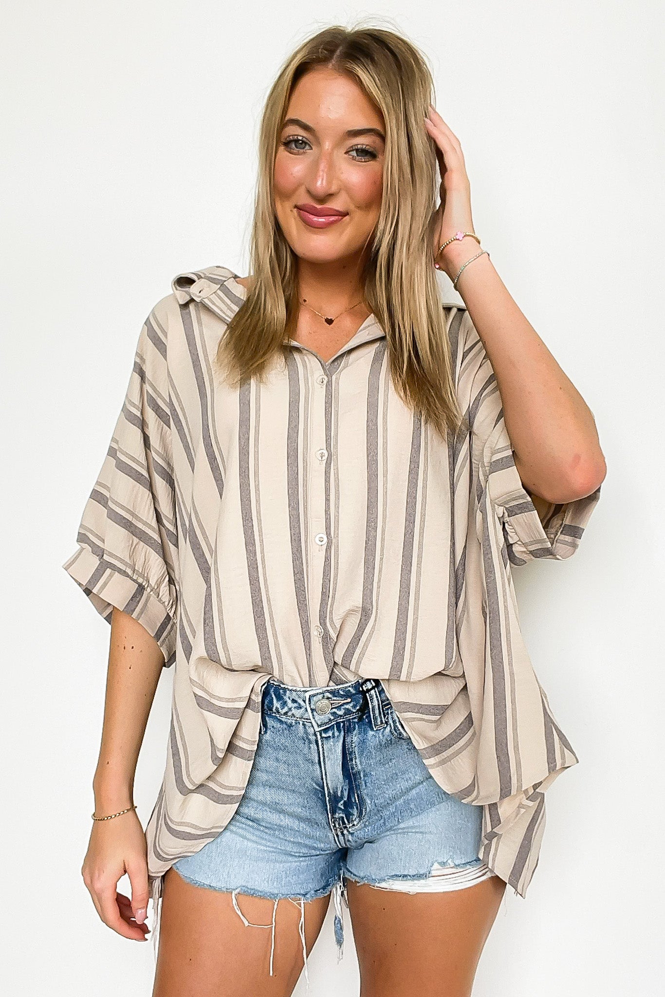 Mirina Oversized Striped Button Down Top - BACK IN STOCK - Madison and Mallory