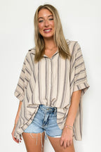 Taupe / SM Mirina Oversized Striped Button Down Top - Madison and Mallory