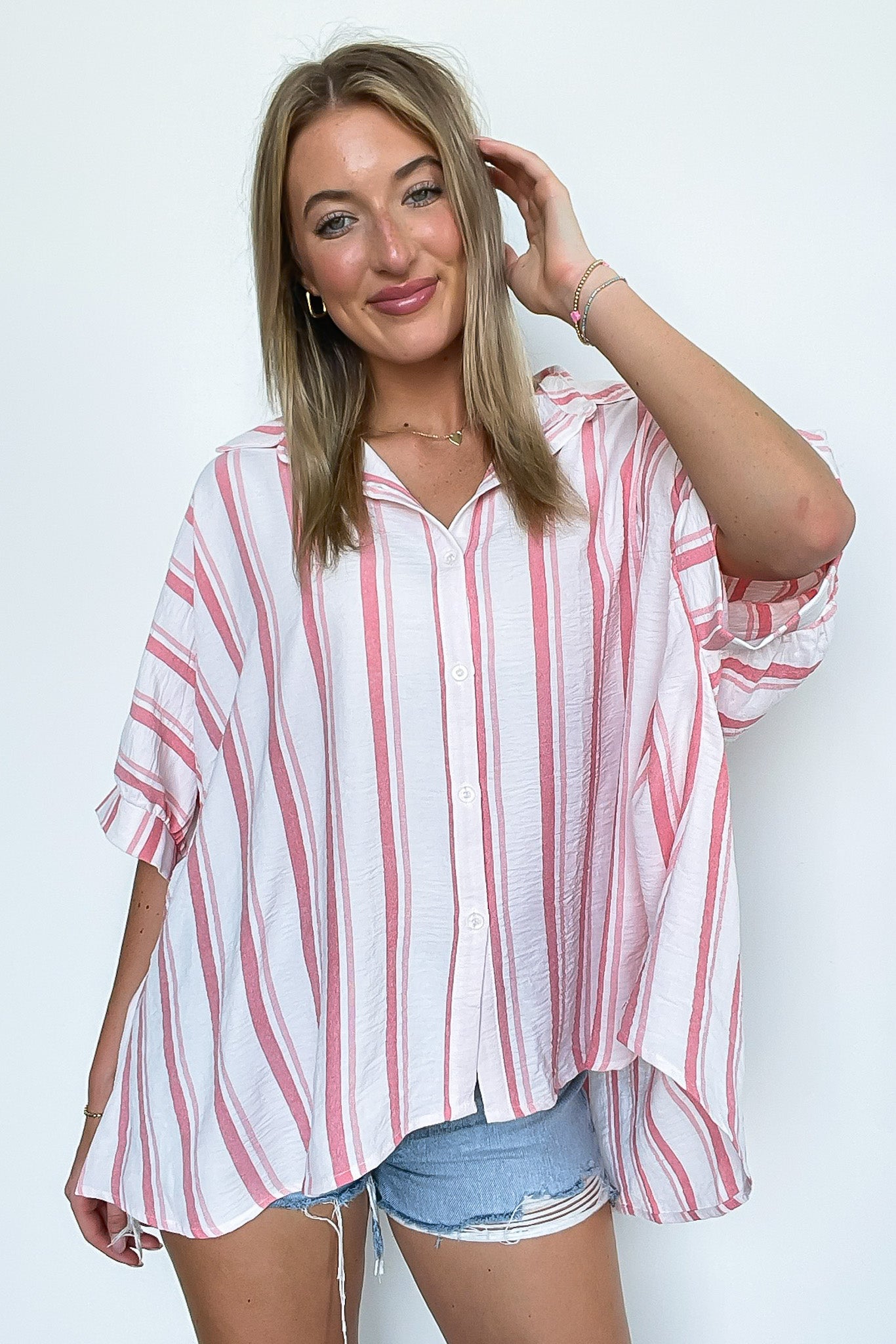 Mirina Oversized Striped Button Down Top - BACK IN STOCK - Madison and Mallory