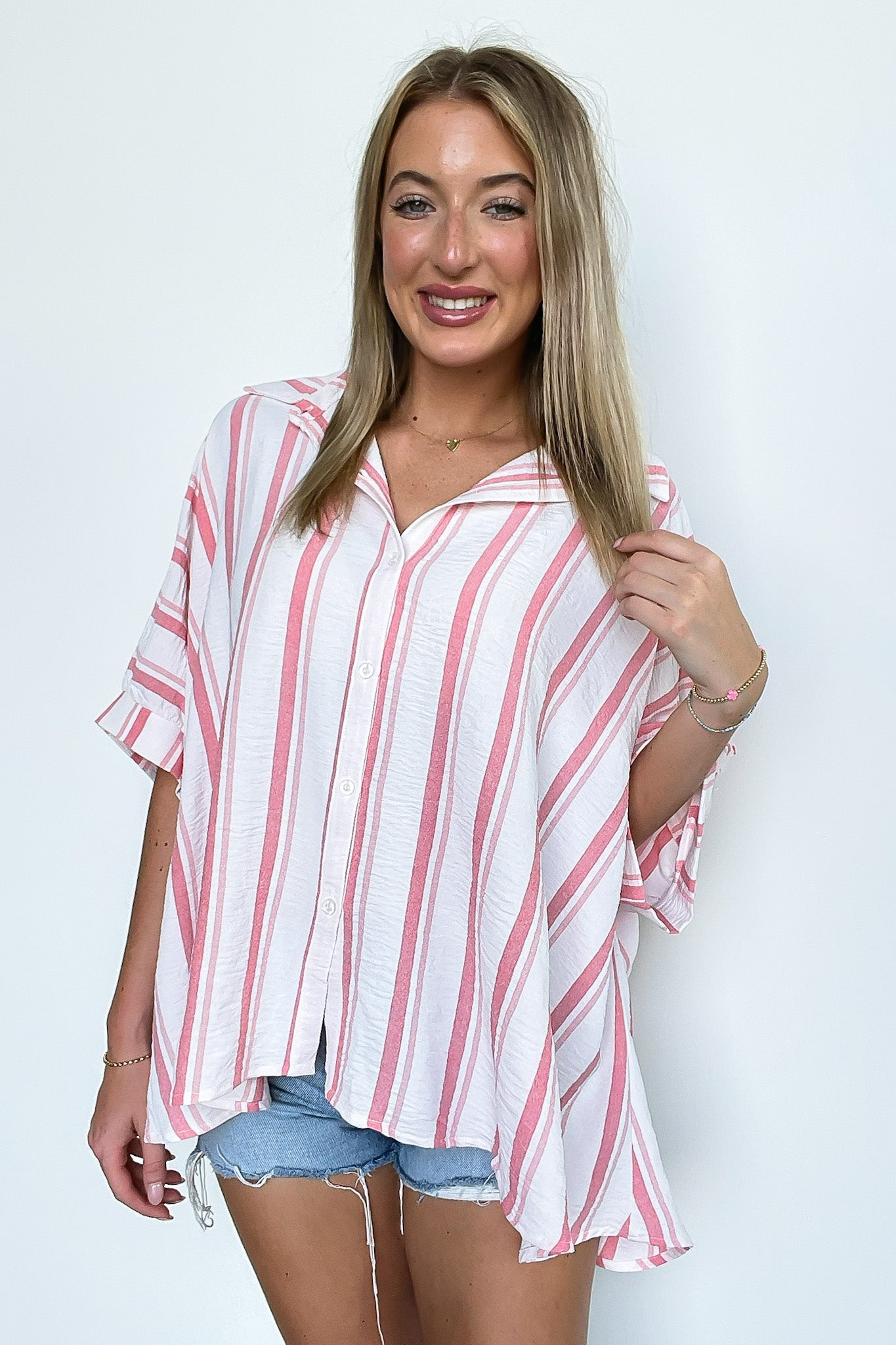 Mirina Oversized Striped Button Down Top - BACK IN STOCK