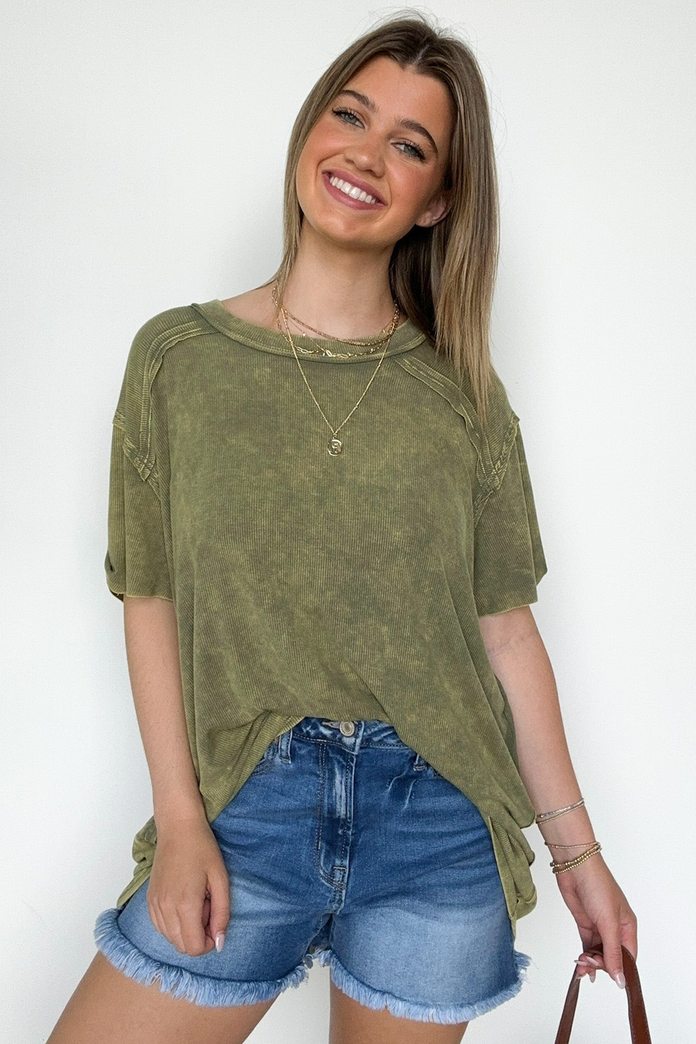 Light Olive / SM Mirissa Mineral Washed Boat Neck Top - BACK IN STOCK - Madison and Mallory