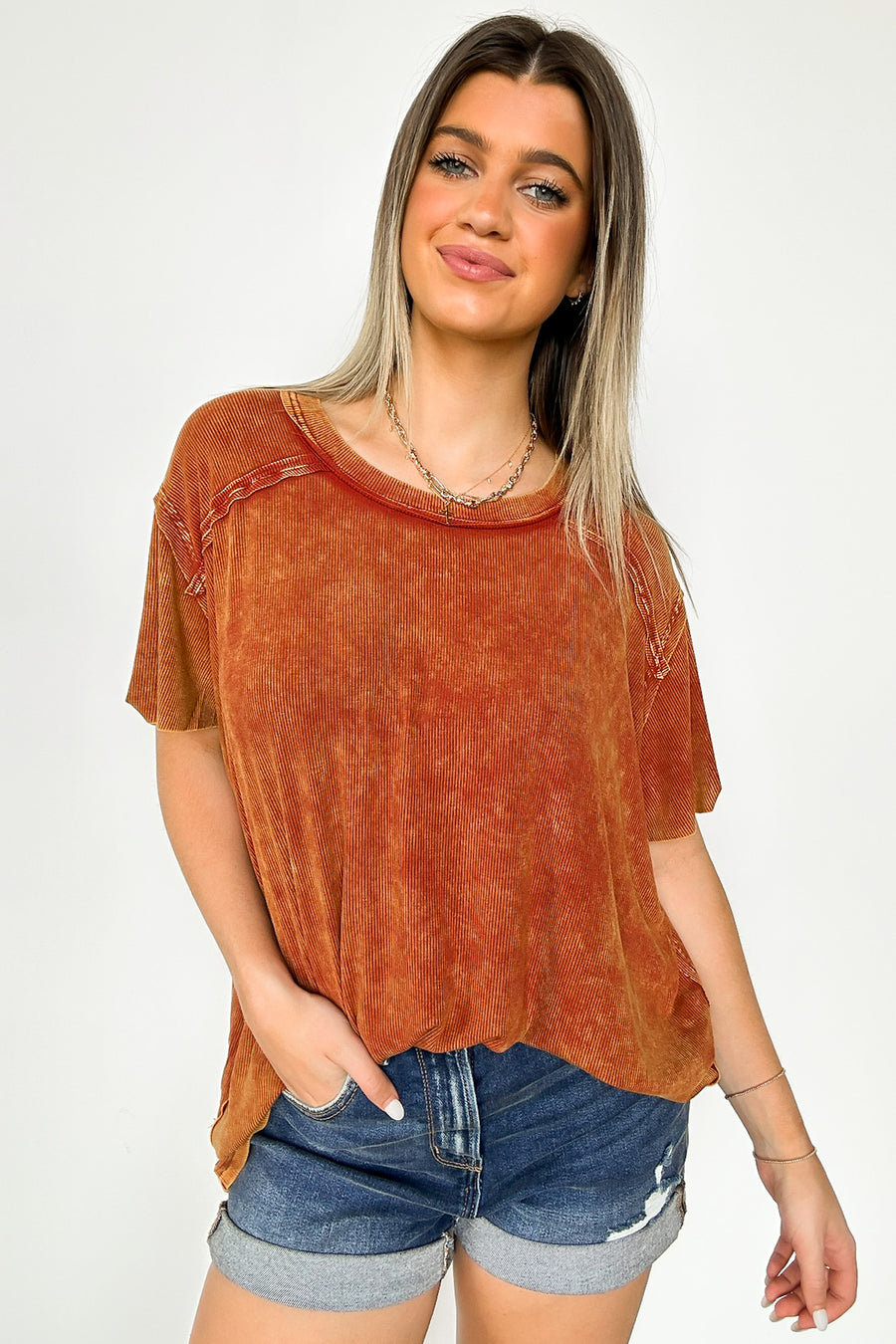 Rust / SM Mirissa Mineral Washed Boat Neck Top - BACK IN STOCK - Madison and Mallory