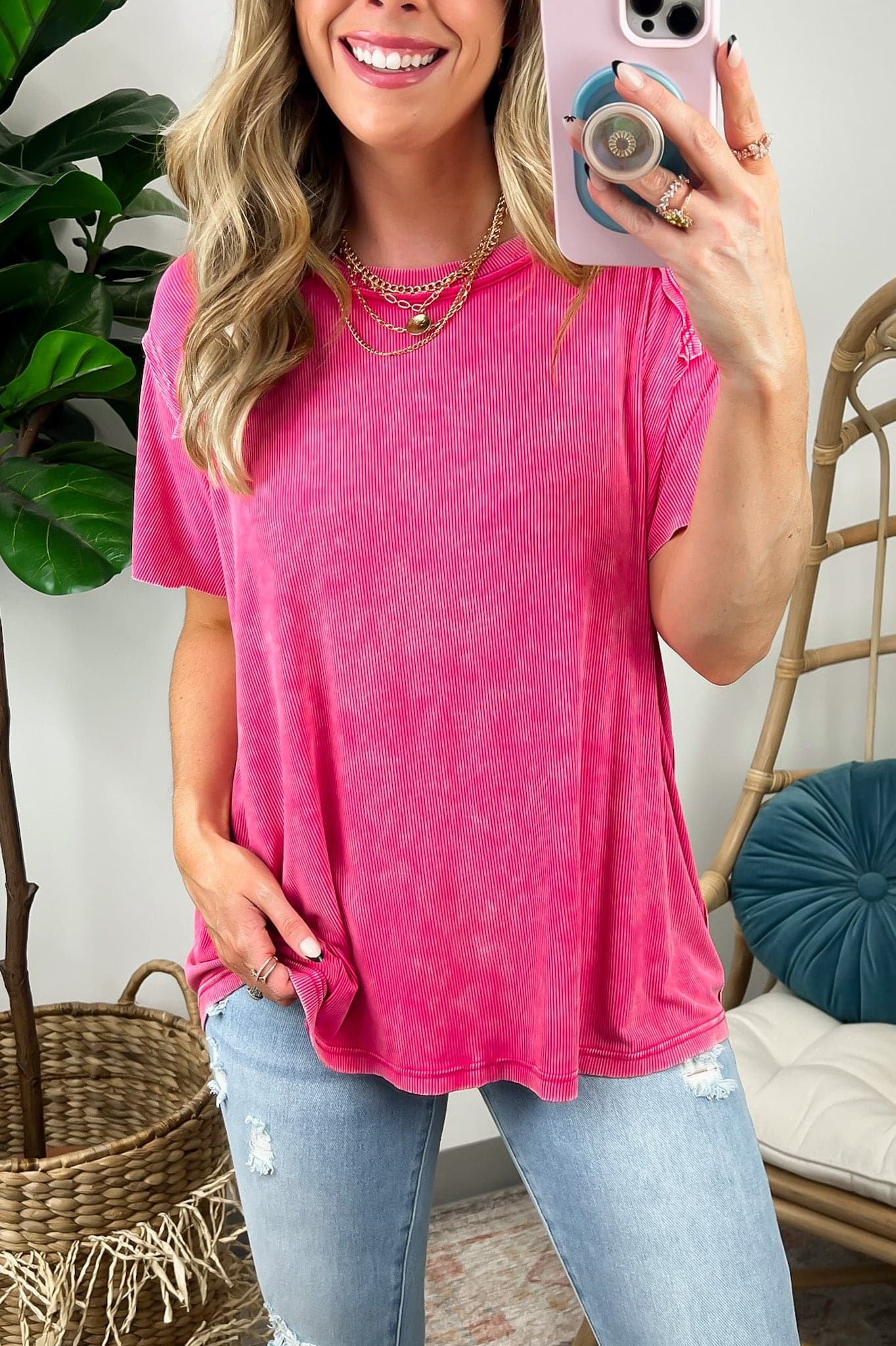 Hot Pink / SM Mirissa Mineral Washed Boat Neck Top - BACK IN STOCK - Madison and Mallory