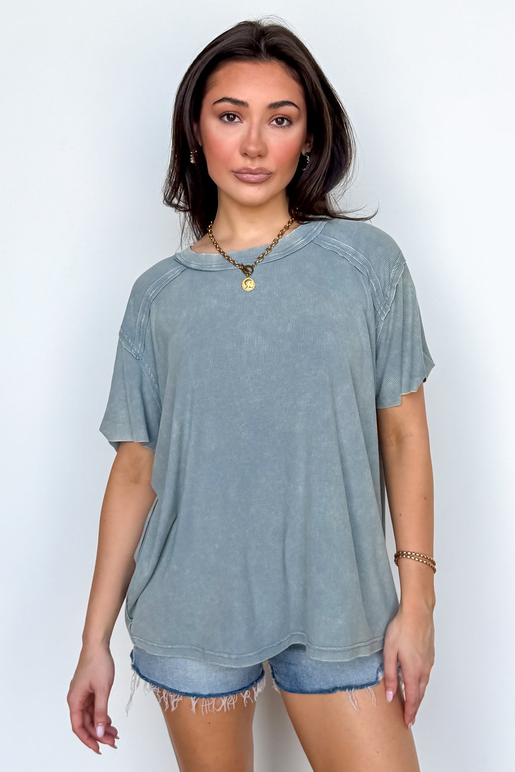 Blue Gray / SM Mirissa Mineral Washed Boat Neck Top - Madison and Mallory