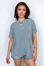 Blue Gray / SM Mirissa Mineral Washed Boat Neck Top - Madison and Mallory