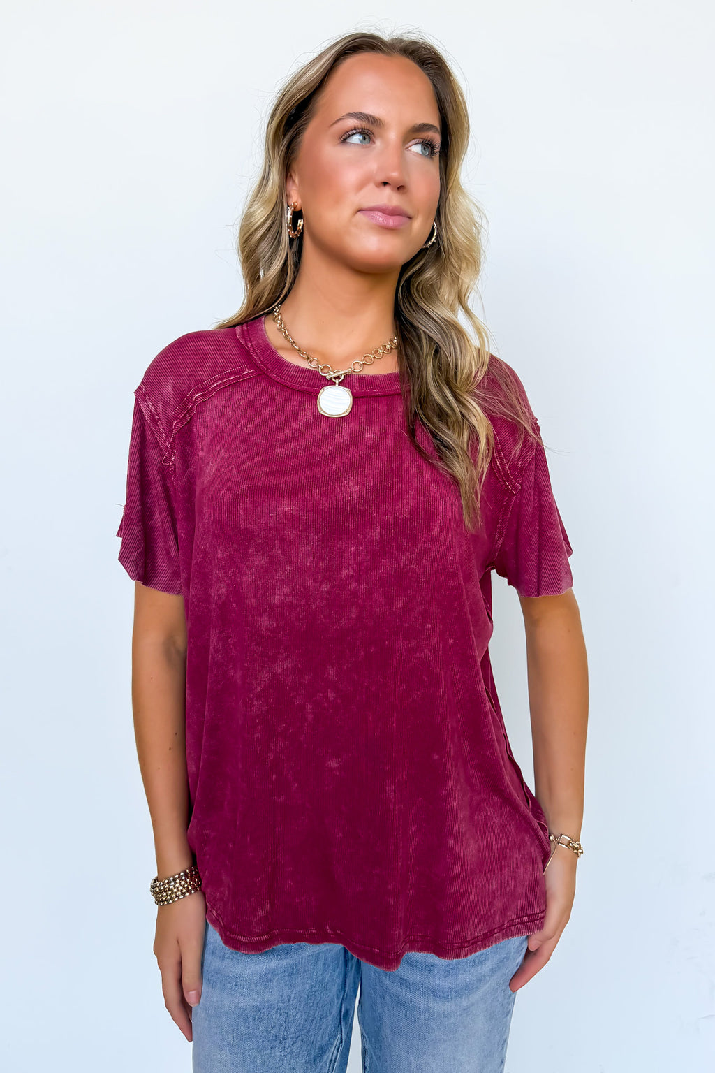 Cabernet / SM Mirissa Mineral Washed Boat Neck Top - Madison and Mallory