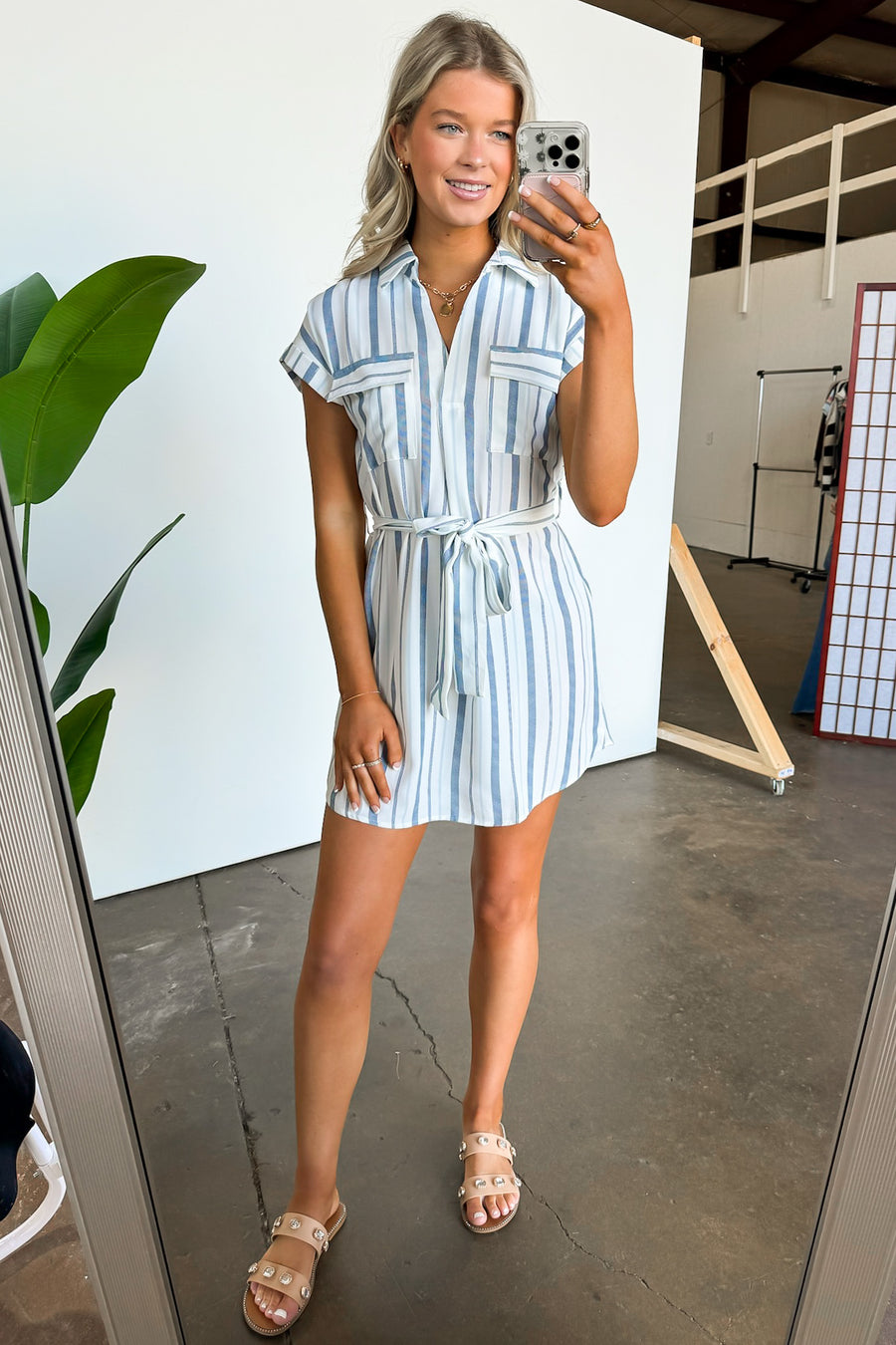  Mishelle Striped Belted Shirt Dress - FINAL SALE - Madison and Mallory