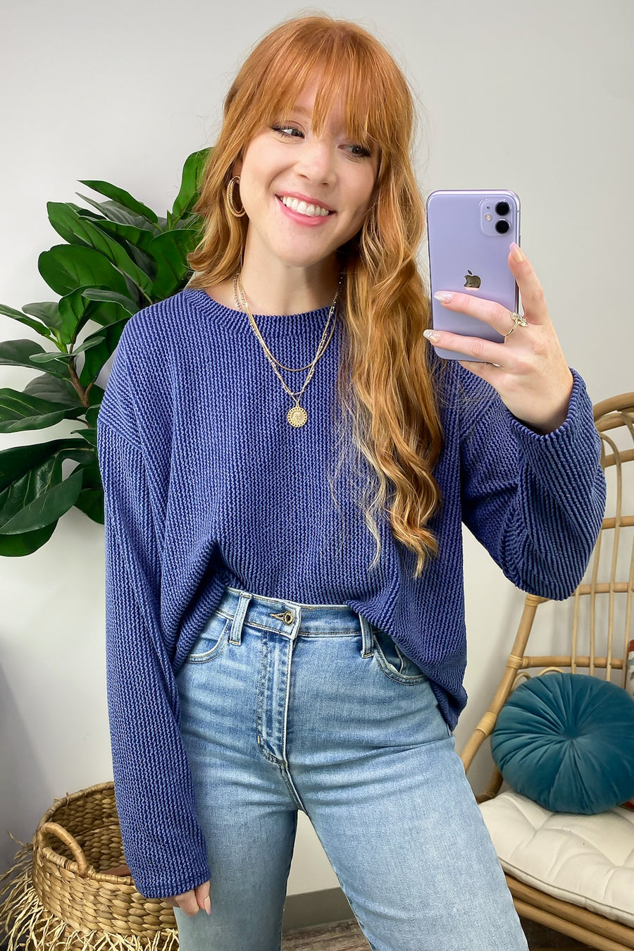 Navy / S Moa Ribbed Knit Relaxed Top - FINAL SALE - Madison and Mallory