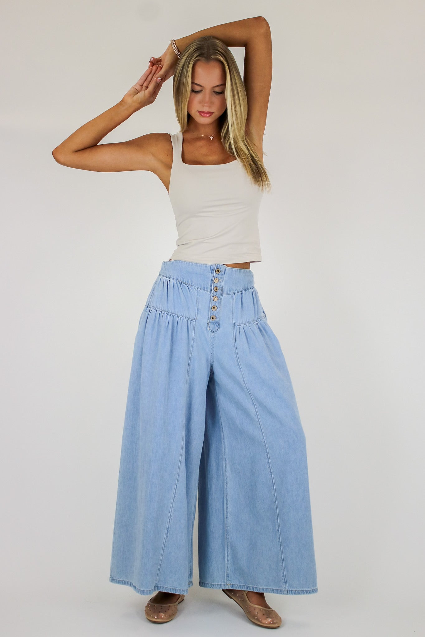 Mode Flow Button Fly Slouchy Culottes - Madison and Mallory