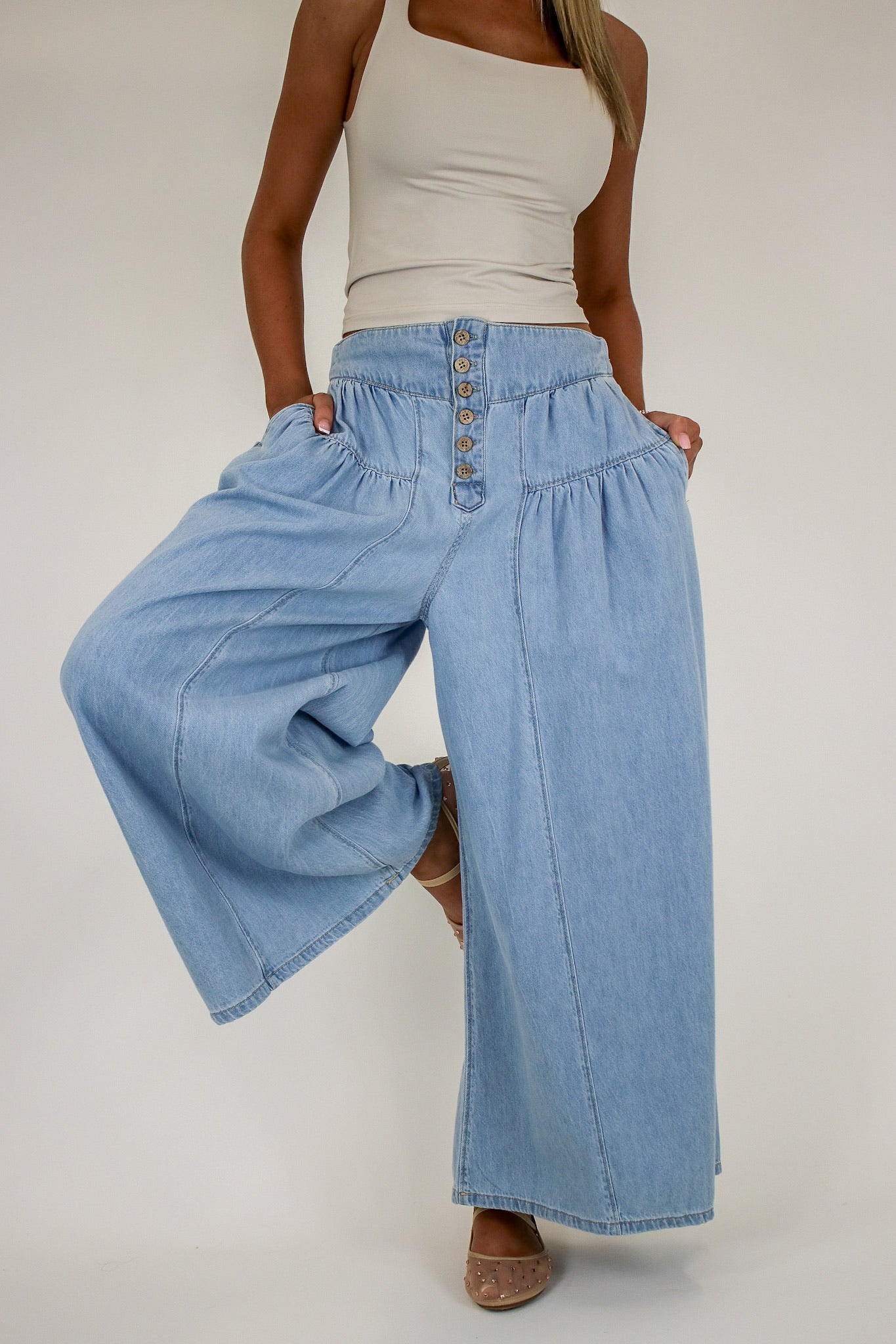 Mode Flow Button Fly Slouchy Culottes - Madison and Mallory