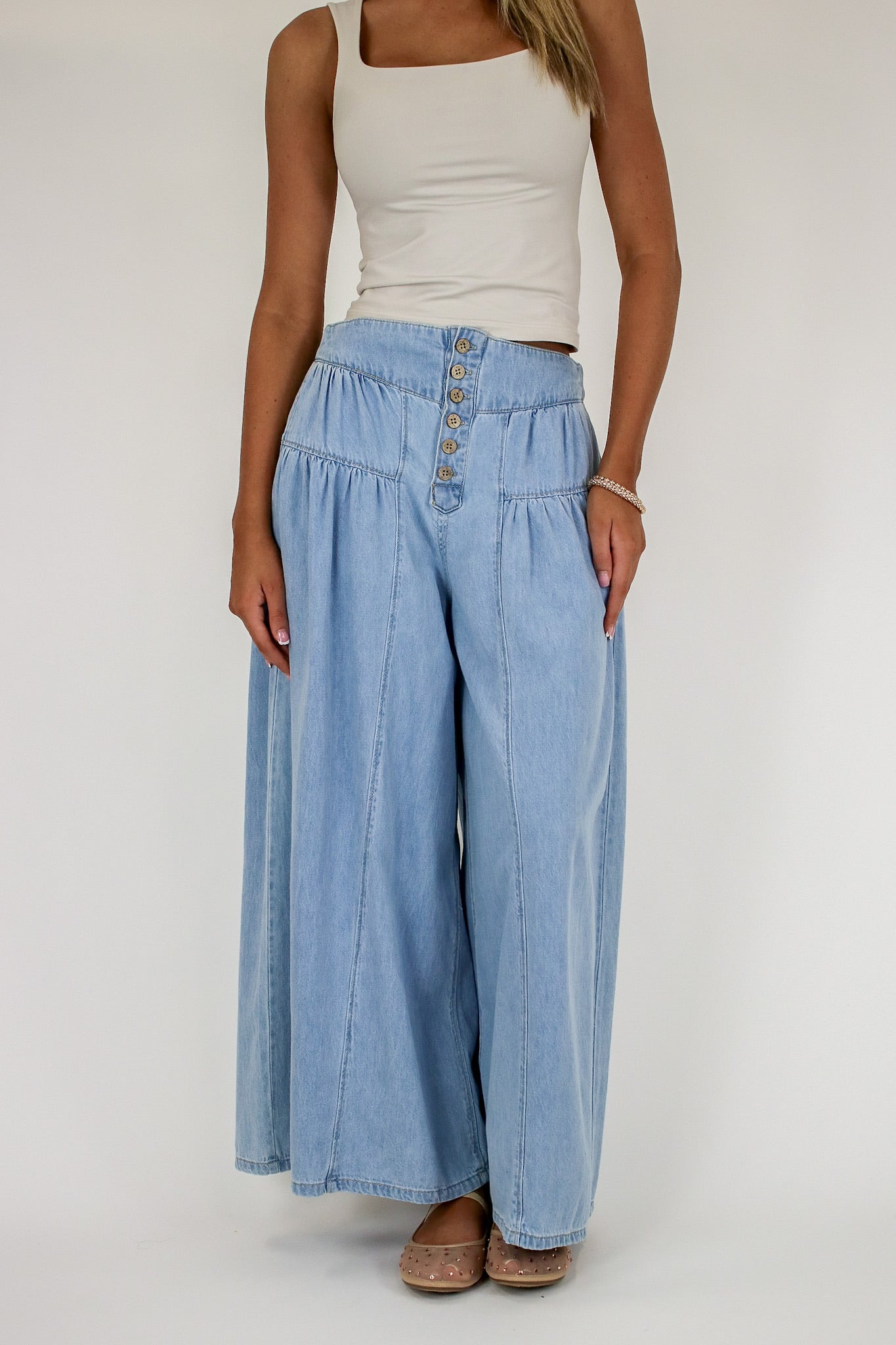 Mode Flow Button Fly Slouchy Culottes - Madison and Mallory