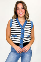 Modern Stitch Striped Knit Denim Trim Vest - FINAL SALE - Madison and Mallory