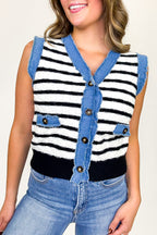 Modern Stitch Striped Knit Denim Trim Vest - FINAL SALE - Madison and Mallory