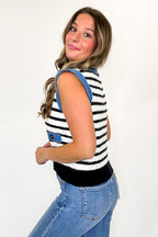 Modern Stitch Striped Knit Denim Trim Vest - FINAL SALE - Madison and Mallory