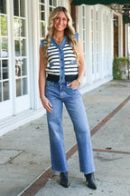 Modern Stitch Striped Knit Denim Trim Vest - FINAL SALE - Madison and Mallory