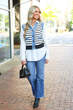 Modern Stitch Striped Knit Denim Trim Vest - FINAL SALE - Madison and Mallory