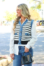 S / Stripes Modern Stitch Striped Knit Denim Trim Vest - FINAL SALE - Madison and Mallory