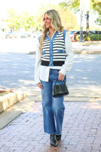 Modern Stitch Striped Knit Denim Trim Vest - FINAL SALE - Madison and Mallory