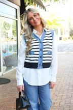 Modern Stitch Striped Knit Denim Trim Vest - FINAL SALE - Madison and Mallory