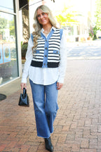 Modern Stitch Striped Knit Denim Trim Vest - FINAL SALE - Madison and Mallory
