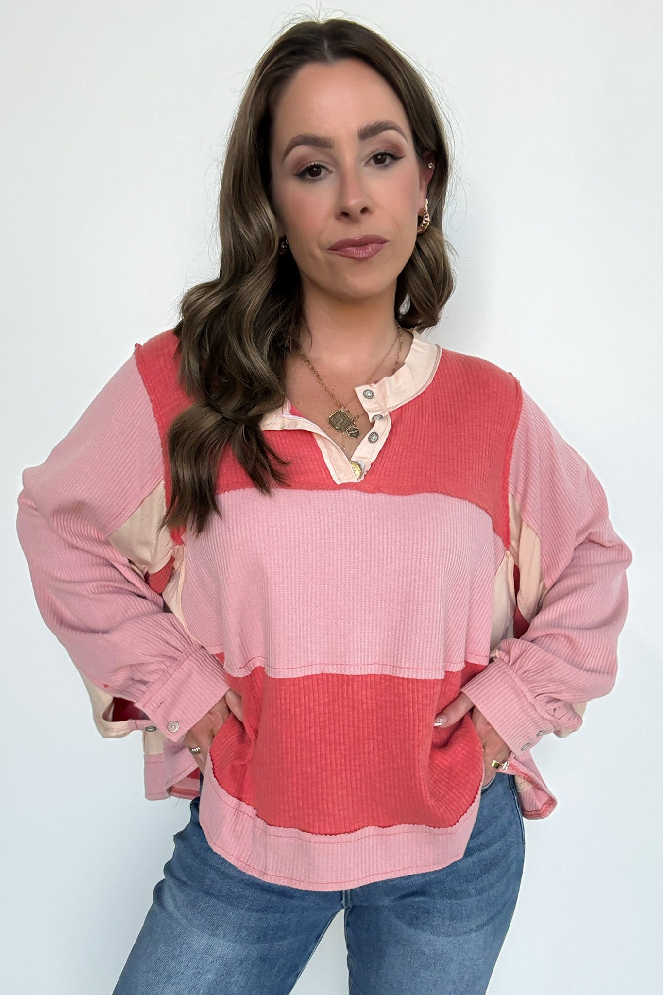  Moirah Color Block Collared Top - Madison and Mallory