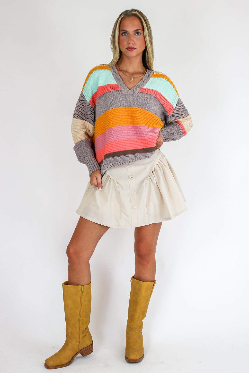 Mood Boost Color Block Striped Sweater - Madison and Mallory