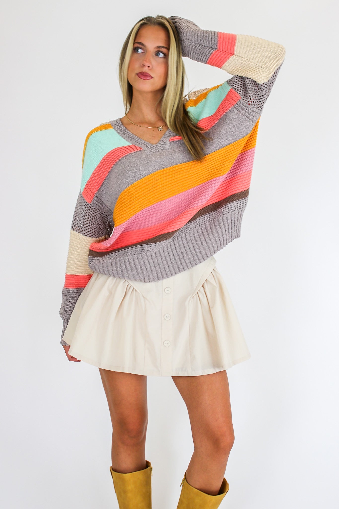 Mood Boost Color Block Striped Sweater - Madison and Mallory