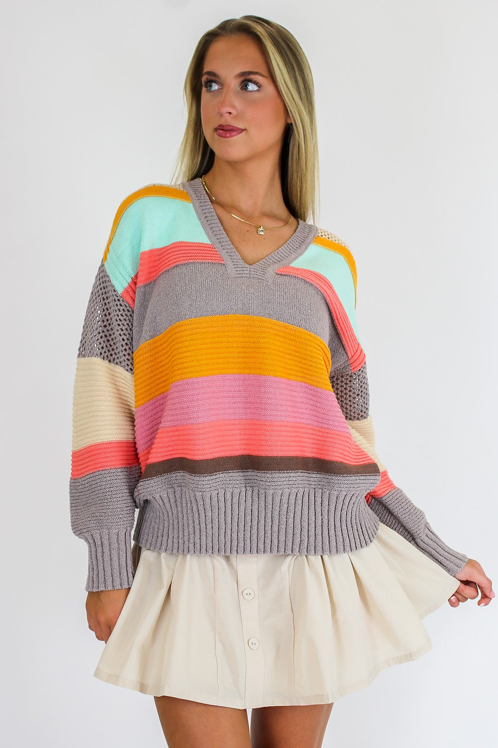 Mood Boost Color Block Striped Sweater - Madison and Mallory