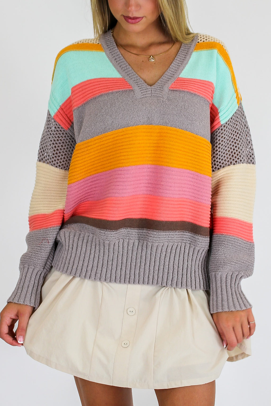 Mood Boost Color Block Striped Sweater - Madison and Mallory
